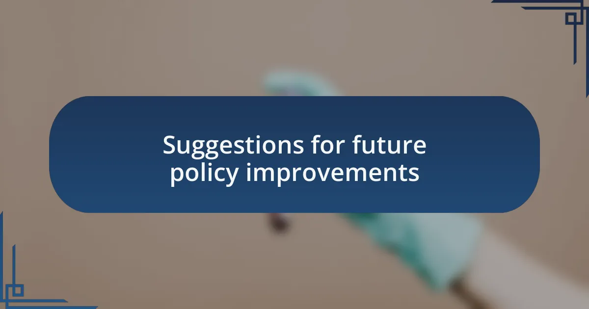 Suggestions for future policy improvements
